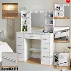 Makeup Vanity with Mirror and 10 LED Lights, Vanity Makeup Table With 7 Drawers