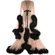 Women's Trailing Long Dress Feather Flared Sleeves Dress Perfect For Bachelorette Parties Beige M
