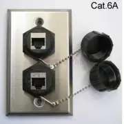 2 Port Cat6A Shielded RJ45 Ethernet LAN Extender Indoor Outdoor Wall Plate