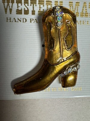 Western Mates Hand Painted Enamel Layered 18 K Gold Boot Pin NWT