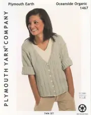 Plymouth Yarn Knitting Pattern 1467 Oceanside Organic Twin Set Women 37.5"-49"