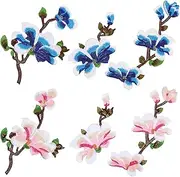Hohopeti 2 Sets Flower Applique Patch for Clothing Flowers Floral Sewing Embroidered Decoration Patches Fabric Flower Patch Embroidery Appliques Magnolia Clothes Badge Sew on Patch