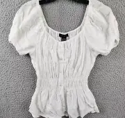 Sanctuary Easy Faux Button Front Top Women's XS White Square Neck Short Sleeve
