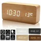 Wooden LED Digital Clock Alarm Clock Time Temperature Calendar USB Alarm Clock