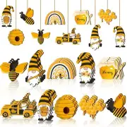 Bee Gnome Wooden Ornament Yellow Honeybee Gnome with Hat Hanging Decor Summer...