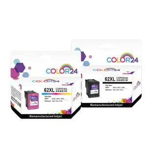 【COLOR24】for HP 1黑1彩超值組 NO.62XL C2P05AA C2P07AA 高容量 環保墨水匣 /適用 ENVY 5540 / 5640 / 7640