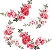 4 Pcs Peony Flower Embroidered Applique Sew on Patches Rose Flower Appliques for Clothing Boho Embroidery Patch Flower for Shirts Jeans Hats Skirts Sweater Repairing Arts Craft Making (Red and Pink)