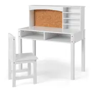 Costway Kids Desk & Chair Set Wood Study Table Bulletin Board White
