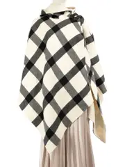 Check Print Cashmere Buckled Cape