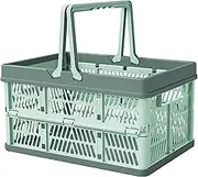 1 Pack Collapsible Shopping Basket, 30x20x16.5cm Collapsible Storage Crate Plastic Storage Baskets for Organizing Foldable Picnic Basket with Handles for Home, Kitchen, Office (Green)