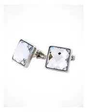 [Cudworth] Rhodium Plated & Large Square Cut Crystal Cufflinks in Grey
