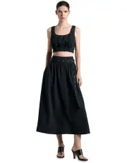 [Cue] Modal Belted Eyelet Detail Midi Skirt in Black