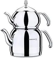Korkmaz A221 Efendi Turkish Teapot Set for Stovetop, 18/10 Stainless Steel Double Tea Maker with Heat Resistant Handles, Samovar Style Tea Kettle with 37.2 Oz (1100ml) & 81.2 Oz (2400ml)