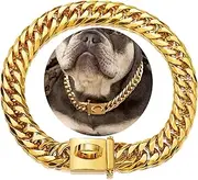 Gold Chain Dog Collar 16MM 18K Gold Cuban Link Dog Collar with Secure Snap Buckle Gold Dog Chain Metal Collar for Small Pitbull (16MM, 24")