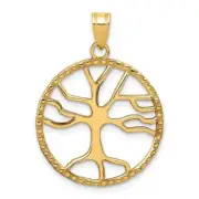 14K Gold Tree of Life in Round Frame Pendant 0.8 x 1.2 in