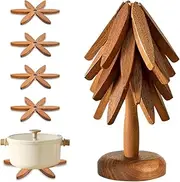 Miss Rui Wooden Trivets for Hot Dishes Set of 4 Tree Shaped Coasters for Table and Kitchen Counter, Walnut Tree Mats for Pot Bowl Pan Coffee