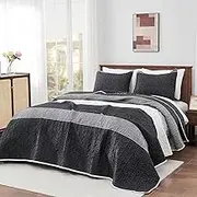 Andency Black White Striped Oversized King Quilt Set, 3 Pieces (1 Quilt and 2 Pillowcases) Patchwork Bedspread Coverlet Set, Soft Lightweight Quilted Bedding Set（Super King-120x120Inch