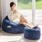 Bean Bag Cover with Footrest Cover Corduroy Without Beans Size XXXL blue
