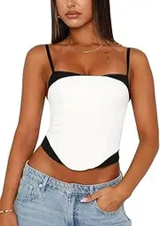 [Generic] Women Wrap Corset Bustier Crop Top Sexy Spaghetti Strap Tank Tops Open Back Irregular Hem Zipper Vest Tube Top