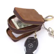 Genuine Leather Keychain Wallet Pouch Double Zipper Waist Bag Key Ring Holder