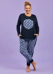 [Taking Shape] Taking Shape Flanelette Spliced Pyjama Pant Size 26 in Print / Navy, Cotton - Plus Size Women's Sleepwear Print / Navy
