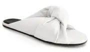 Balenciaga Womens Drapy Knotted Leather Flat Sandals Mules White FR 38.5, US 8.5