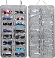 Casaphoria Sunglasses Organizer Storage, Hanging Dust Proof Wall Pocket Glasses Organizer - 16 Felt Slots Sunglass Organizer Holder with Metal Hook and Sturdy Rope, X-Large, Gray, Dust Proof