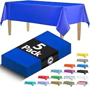 5 Pack Premium Blue Plastic Tablecloth - 108 x 54 in. Disposable Rectangle Plastic Table Cloth - Decorative Rectangle Table Cover Smooth Tablecloth - Disposable Tablecloths For Parties, Weddings.
