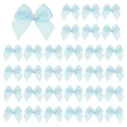 30 Pcs Mini Ribbon Bows, Flower Pearl Sewing Appliques Decoration(Light Blue)