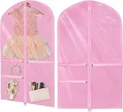 [CMHFKKG] 2Pcs Clear Dance Costume Bag PVC Waterproof Garment Storagegs Portable Garment Bags with 3 Clear Zipper Pockets Suit Shirts, Dresses, Coats, Cover for Travel and Competition (Pink, 2pcs)