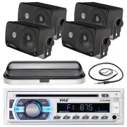 USB Bluetooth Pyle SD Boat Radio, Antenna, White Cover, Black 3.5" Box Speakers