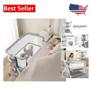 Light Grey Baby Bassinet Bedside Sleeper with Adjustable Height & Storage Basket