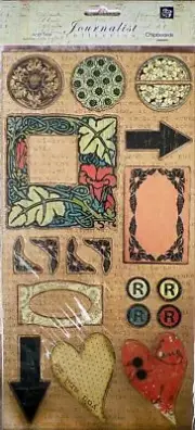 Prima, Journalist, Chipboard Embellishments, Frames, Leaves, Hearts