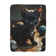 Gothic Blanket, 'Unhinged Black Kitten', Alternative Blanket, Punk Grunge