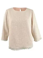 Anne Klein Women's Fringe Cotton Blend Tweed Top (XL, First Blush Combo)