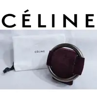 在飛比找蝦皮購物優惠-國際專櫃真品 CELINE 銀鋼圓頭 紫麂皮帶 寬版手環 手