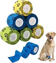 Pet Self Adhesive Bandage, 5CM Pet Vet Wrap Tape Non-Woven Cohesive Gauze Rolls for Wrist Healing Ankle Sprain & Swelling (Dog's Paw, 6 Rolls)