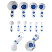 Set of 10 Piece Measuring Spoons and Measuring Cups (White & Blue)