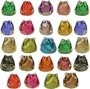 [Erkic] Lijun 24pcs Silk Brocade Jewellery Pouch Bag Small Satin Purse Chinese Brocade Embroidered Drawstring Gift Bag for Ring/E