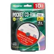 Memorex 10 Pack 3” Pocket CD-RW Blank 185MB 21 Min For CD-R/RW Drive Cameras NEW