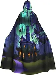 Black Haunted Mansion Print Hooded Grace Cloak For Women Men Halloween Cosplay Carnival Parties Themed Events, Black