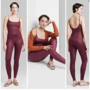 Wild Fable Liquid Bodysuit Jumpsuit Burgundy XS