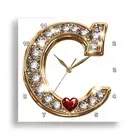 3dRose, Glam Image Of Diamonds Red Heart Monogram Initial C, Wall Clock