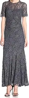 [Decode 1.8] Women's Glitter Lace Short Sleeve Mermaid Mother of Bride/Groom Dress with Scallop Sleeve Detail
