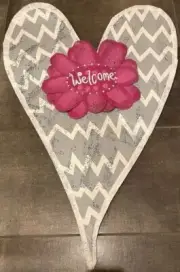 DEMDACO 33"X22" Gray Heart With Purple Welcome Flower Door Hanger FREE SHIPPING