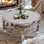 Round Coffee Table Mirrored Glass Center Tables Diamonds Embedded Accent Tables