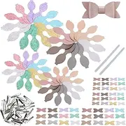 AOUXSEEM Faux Leather Hair Bows DIY Making Kit with Pre Cut Pieces and Hair Clips,Make Fashionable Shiny Hair Clips for Girls Lady Woman (Small & Medium Size,48 Set)