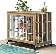 Dog Crate Wooden,Farmhouse Dog Crate,Furniture Dog Kennel,Dog Kennel With Removable Tray,Heavy Duty Dog Crate Furniture,Dog Crate End Table For Medium/large Dog(Wood color,44.9 * 30.3 * 35.8 in)