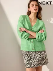 Green Bright Soft Touch Button Up Pocket Knitted Cardigan (E92905) | $64