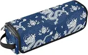 [sanluoli] Hot Hair Tools Travel Bag with Iron Mat Dustproof Travel Hair Straightener Bag Chinese Dragon Print Blue Travel Essentials for Women